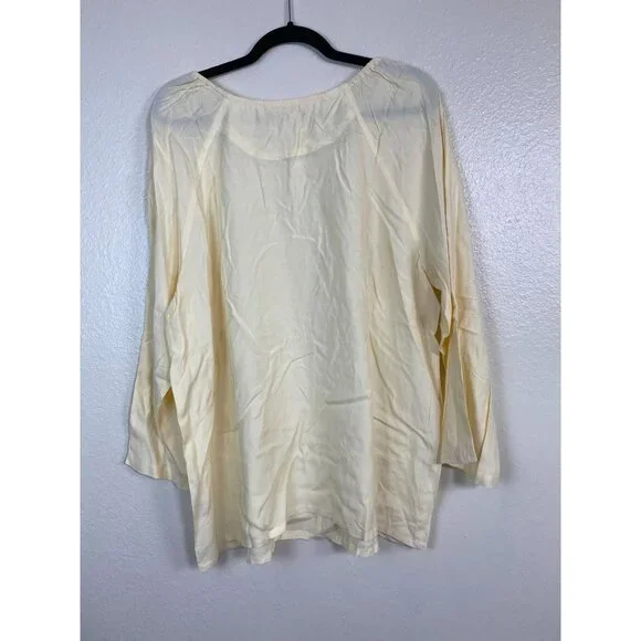 NEW April Cornell Long Sleeve Tunic Top Women size XL Butter Yellow Floral Boho - Picture 15 of 16